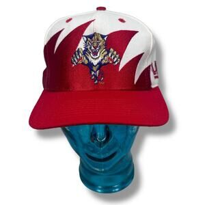 Vintage Logo Athletic NHL Florida Panthers Sharktooth Snapback Hat Red White 90s